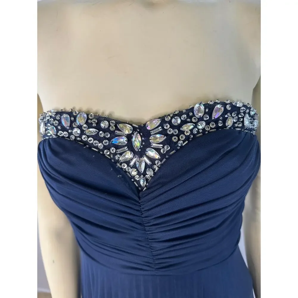 B. Darlin Navy Blue Strapless Maxi Jewel design prom dress size 3-4